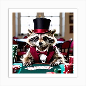 Racoon Top Hat Poker Art Print