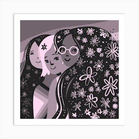 Three Women With Flowers Art Print