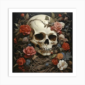 Skull With Roses Art Print