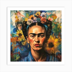 Battling Mental Health. Frida Kahlo Style Self Portrait. Art Print