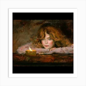 Girl With A Candle Art Print