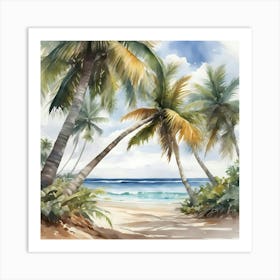 Tropical Beach With Palms Art Print