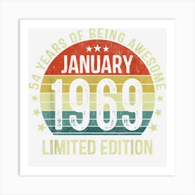 54th Birthdays Retro 54 Years Old Vintage January 1969 Art Print