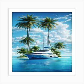 Yacht On The Island Art Print