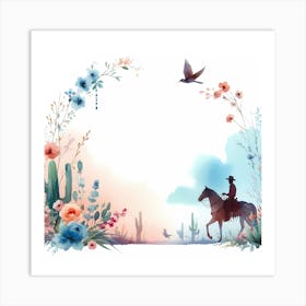 Watercolor Cowboy And Flowers Art Print