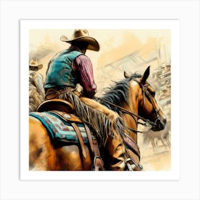 Rodeo Worker On A Horse Color Drawing Art Print