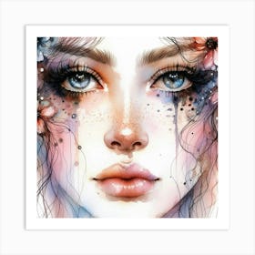 Watercolor Of A Girl With Flowers 9 Art Print