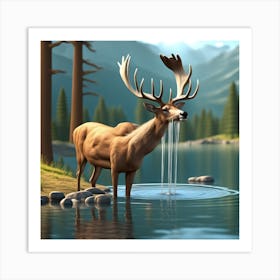 Deer In The Water Art Print