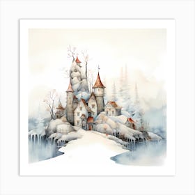 Snowfall Symphony: Ethereal Watercolour Wonderland Art Print