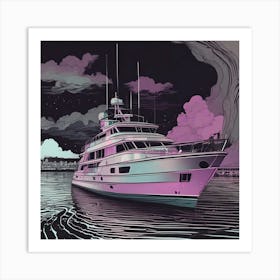 Yacht At Night 4 Art Print