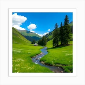 Green Valley In The Mountains Art Print