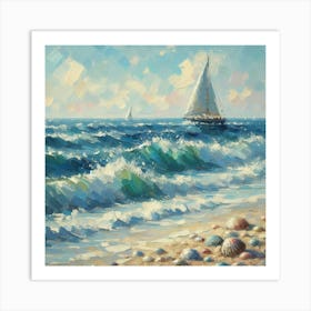 Sailboat On The Beach, Acrylic Painting Style 7 Art Print