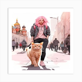 Russian Girl With Cat Art Print