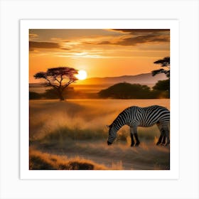 Zebra At Sunset In The Savannah Art Print