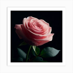 Pink Rose On Black Background Art Print