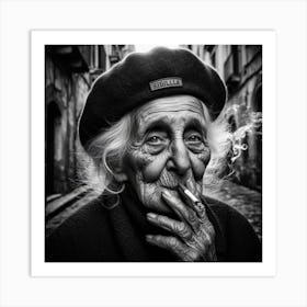 Old Woman Smoking A Cigarette Art Print