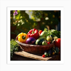 Basket Of Ripe Fresh Farm Harvest Overflowing With Assorted Vegetables And Fruits Vibrant Purple E (1) Art Print