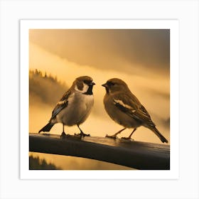 Firefly A Modern Illustration Of 2 Beautiful Sparrows Together In Neutral Colors Of Taupe, Gray, Tan (72) Art Print