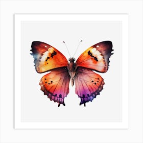 Watercolor Butterfly Isolated On Black Background Art Print