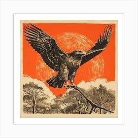 Retro Bird Lithograph Red Tailed Hawk 1 Art Print