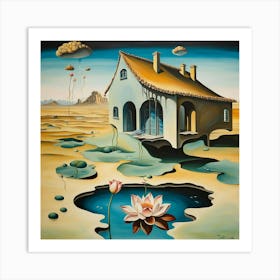 Open Lotus Flowers And French House Art Print