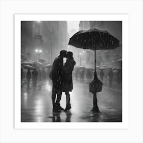 Kissing In The Rain Art Print