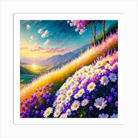 Daisies At Sunset Art Print