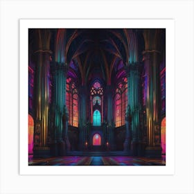 Cathedral Lit Up With Neon Lights Art Print