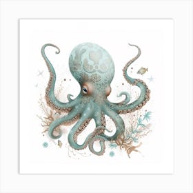 Patterned Storybook Style Octopus Art Print