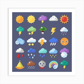 Set Of Colorful Flat Weather Icons Art Print