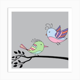 Birds Flying Branch Encounter Art Print