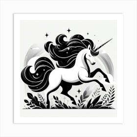 Unicorn Black and White Art Print