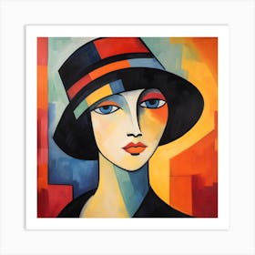 Abstract Portrait of Woman In A Hat Art Print