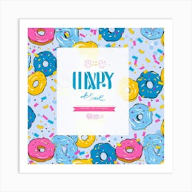 Abstract Happy Shower Scene Seamless Paper Design Featuring A Geometric Pattern Of Donuts With Ribb (2) Art Print