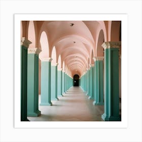 Pink Pillars In A Hallway Art Print