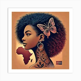 African Woman With Butterfly Art Print