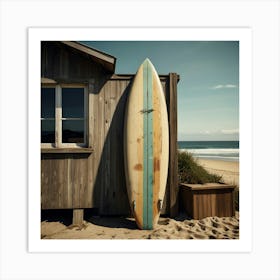 Surfboard Leaning Against A Shack Art Print