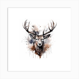 Stag Sketch With Ink Splash Effect Art Print