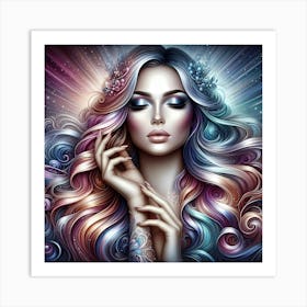 Beautiful Woman With Colorful Hair Art Print