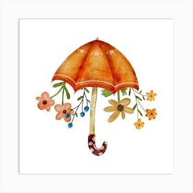 Umbrella With Flowers Art Print
