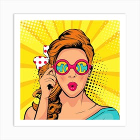 Pop Art Redhead Girl With WOW Sunglasses Art Print