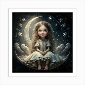 Little Girl On The Moon Art Print