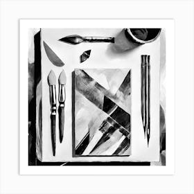 Firefly A Masculine Modern Italian Inspired Flatlay Of A Creative Workspace For Oil Painting, Stylis (1) Art Print
