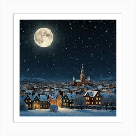 Default Art A Starry Night Sky And A Full Moon Over A Snowy C 1 Art Print