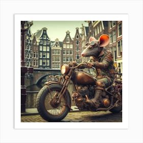 Steampunk Rat On A Motorcycle In The Center Of Amsterdam 3 Art Print