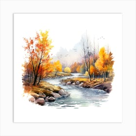 Watercolor Autumn Landscape 72 Art Print