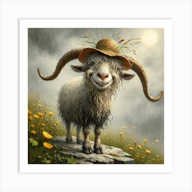 Goat In The Rain Art Print