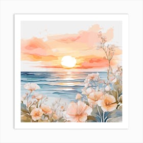 Sunset With Flowers Art Print