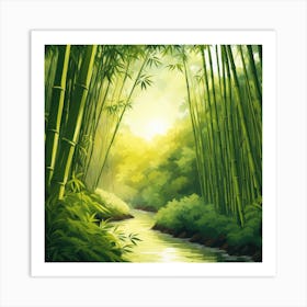 A Stream In A Bamboo Forest At Sun Rise Square Composition 148 Art Print