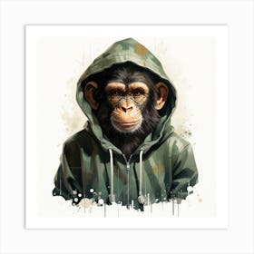 Watercolour Cartoon Chimpanzee In A Hoodie Art Print